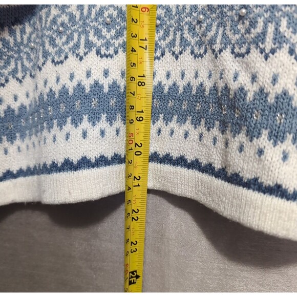 VTG Christopher & Banks Winter Blue White Cardigan Sweater MEDIUM Full Zip - Picture 8 of 16
